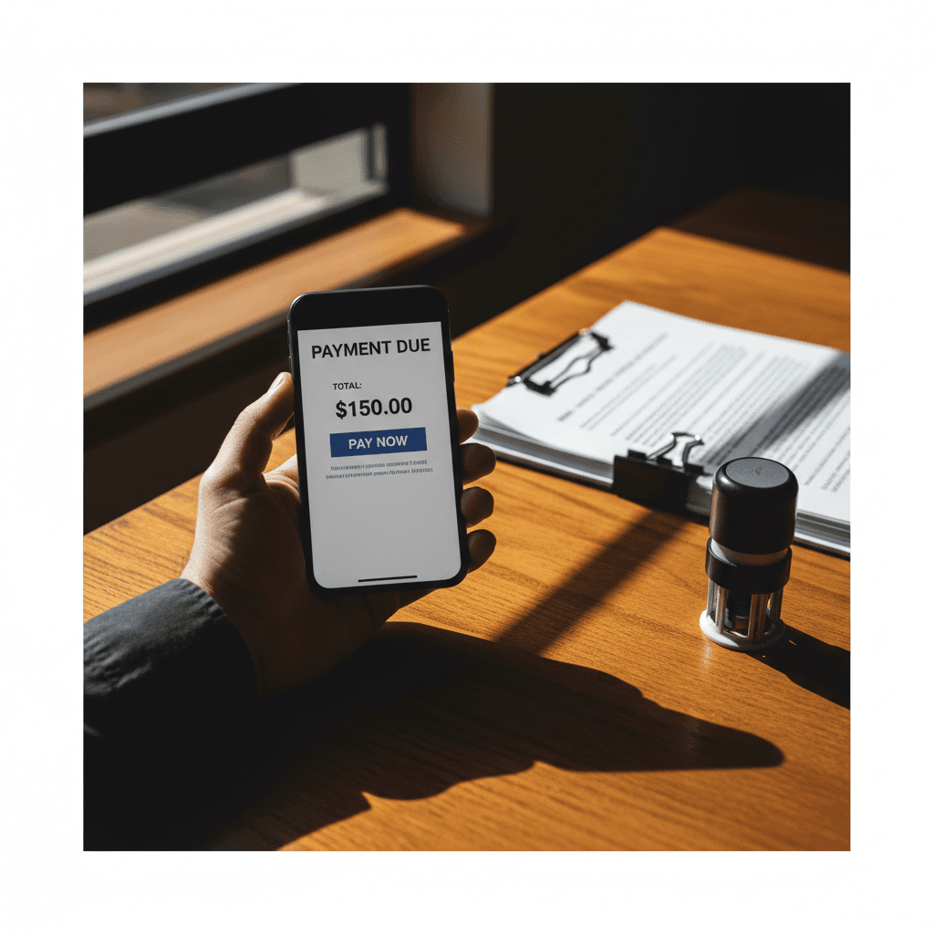 Mobile notary sending a payment link via smartphone